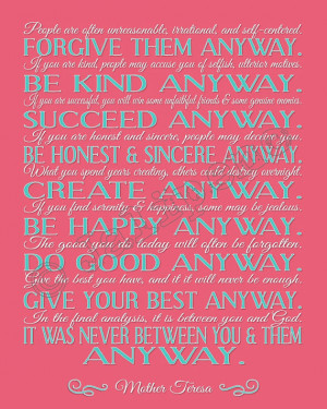 Mother Teresa Do It Anyway Quote - INSTANT DOWNLOAD Printable Charity ...