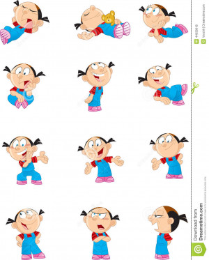 The illustration shows a child in different poses. This funny cartoon ...