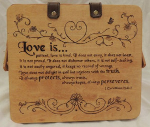 Pyrography Picnic Basket Love Is Bible Verse Wood by KnottySis, $60.00
