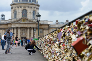 in Paris, France — part of a tradition in which lovers attach a lock ...
