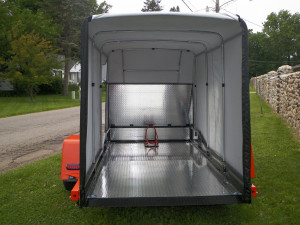 Enclosed Ramp Less Drop Bed Motorcycle Trailer Two in one Utility