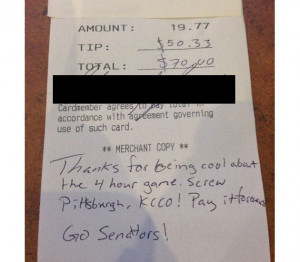 Hockey fan leaves waitress generous tip thanks to Penguins loss (Photo ...