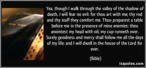 walk through the valley of the shadow of death, I will fear no evil ...