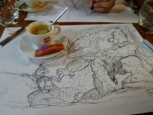 Usagi Yojimbo sketch by Stan Sakai on a cafe placemat in Angouleme ...