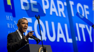 President Barack Obama addressing a gay rights group in 2011.