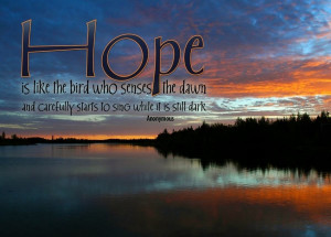 Hope is like the bird who senses the dawn and carefully starts to sing ...