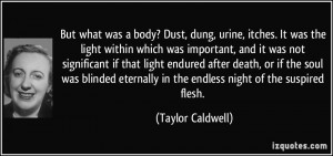 But what was a body? Dust, dung, urine, itches. It was the light ...