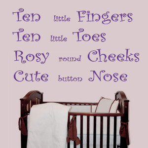 Purple Ten little fingers ten little toes wall decal above a crib