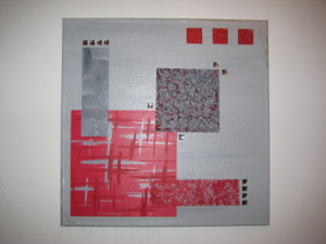 Tableau abstrait déco rouge et gris 