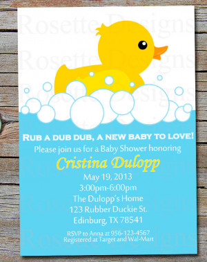 RUBBER DUCKIE baby shower invitation - Rubber Duck- tub - digital ...