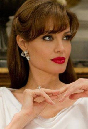 ... , Angelina Jolie, Rocks Red, Bangs, Eye, Earrings, Makeup Red Lips
