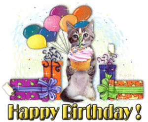 Happy Birthday Cat with Balloons Pictures, Images and Photos