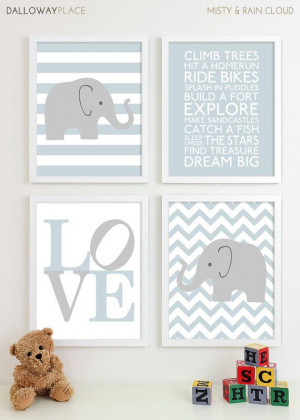 Chevron Elephant Nursery Prints, Kids Wall Art Baby Boys Room, Baby ...