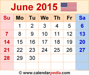 Cute Printable June 2015 Calendar