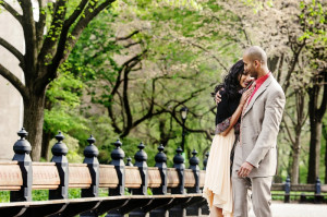 Outdoor central park bench esession shot