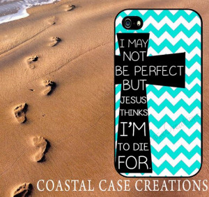 Turquoise Chevron Cross Quote Apple iPhone 4 and 5 Hard Plastic or ...
