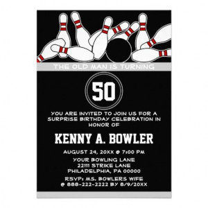 Bowling Ball Pins Surprise Funny Birthday Party Custom Announcement