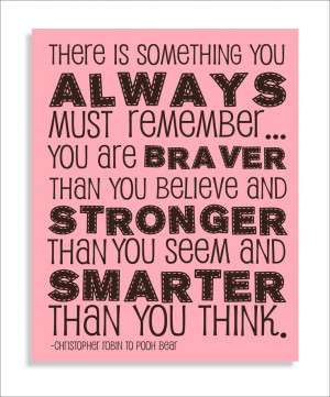 Pooh Bear Brave Quote Modern Art Print Typography, Nursery wall decor ...