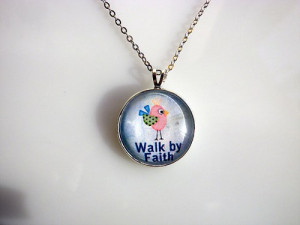 Walk by Faith Christian necklace, inspirational quote necklace vintage