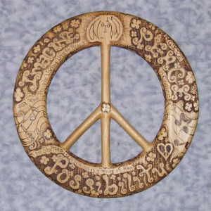 John Lennon Peace Quotes-Wood Burned Peace Sign