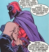 Professor Xavier discusses his ideological differences with Magneto.