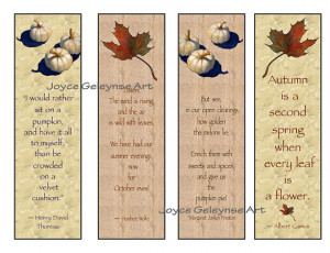 Instant Printable Bookmarks, Maple Leaf, Pumpkins, Originl Art: Quotes ...