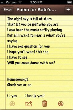 helping my friend write a poem to ask her crush to homecoming and ...