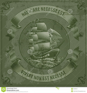 Old ship, engraving, quote and old texture.