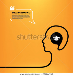 Head think with speech bubble. Graduation cap sign icon. Higher ...