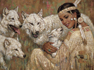 Fantasy, Art, Native, Americans, Wolves