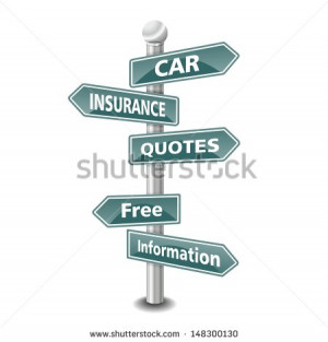the words CAR INSURANCE QUOTES icon designed as green road signpost ...