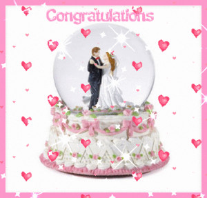 Glitter Text » Congratulations » bride and groom in a snowglobe