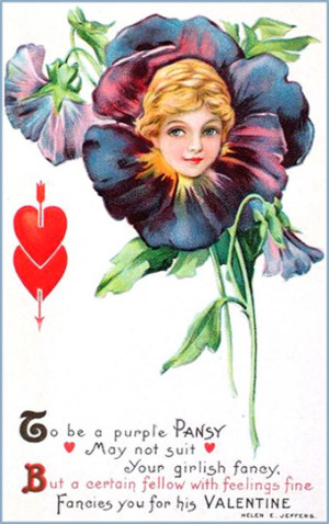 ... head inside a flower, a purple pansy. Beautiful Valentines Day cards