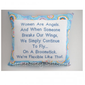 Funny Cross Stitch Pillow, Funny Quote, Blue Pillow, Women Are Angels ...