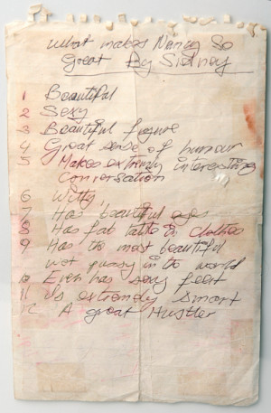 ... Nancy died, Sid wrote this list of reasons why he loved Nancy so much