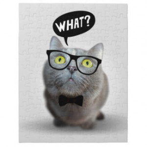 Cute Cat kitten with glasses what quote print Puzzles