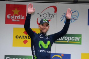 Stage winner Alejandro Valverde (Movistar) on the podium.