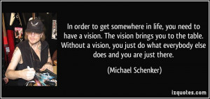 to have a vision. The vision brings you to the table. Without a vision ...