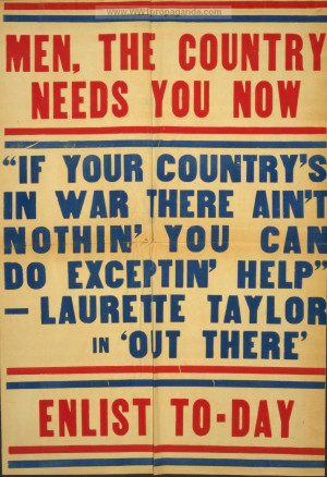 Men, the country needs you now Enlist to-day.