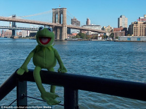 Coming to America: Kermit the Frog is shown in front of the Brooklyn ...