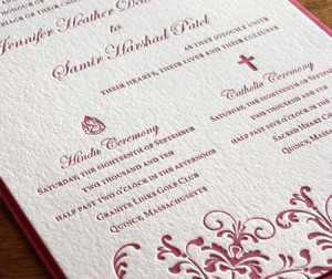... Letterpress Wedding Invitation Design with Hindu and Catholic Symbols