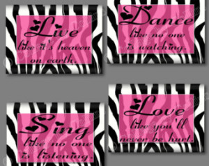 PINK Zebra Print Wall Art Decor Dance Live Love Sing Quote Girl Hearts ...