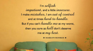 Details about MARILYN MONROE Selfish Impatient Insecure Quote Vinyl ...