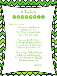 teacher's farewell poem. Great for the end of year! More