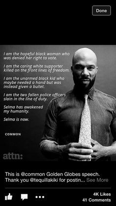 Rapper Common's acceptance speech, at the golden globes on the movie ...