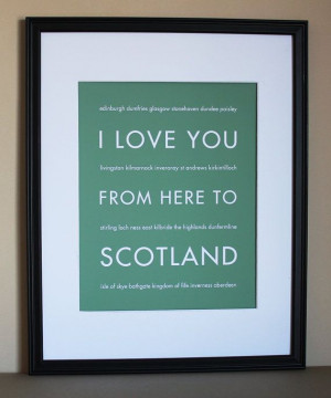 Scotland Travel Art, I Love You From Here To SCOTLAND, 8x10, Choose ...