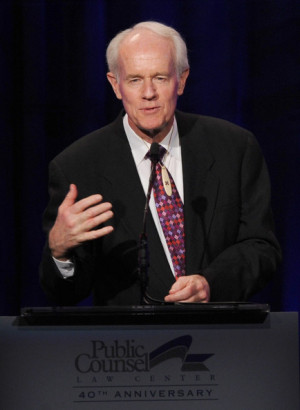 Mike Farrell Host Mike Farrell speaks onstage at the Public Counsel 39 ...