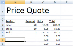 And here is a very simplified version of a price quote template: