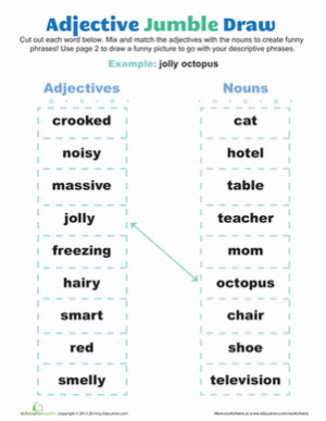 Noun and Adjective Worksheet First Grade