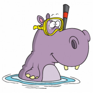 funny cute snorkelling swimming hippo cut out